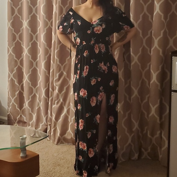 three pink hearts floral maxi dress